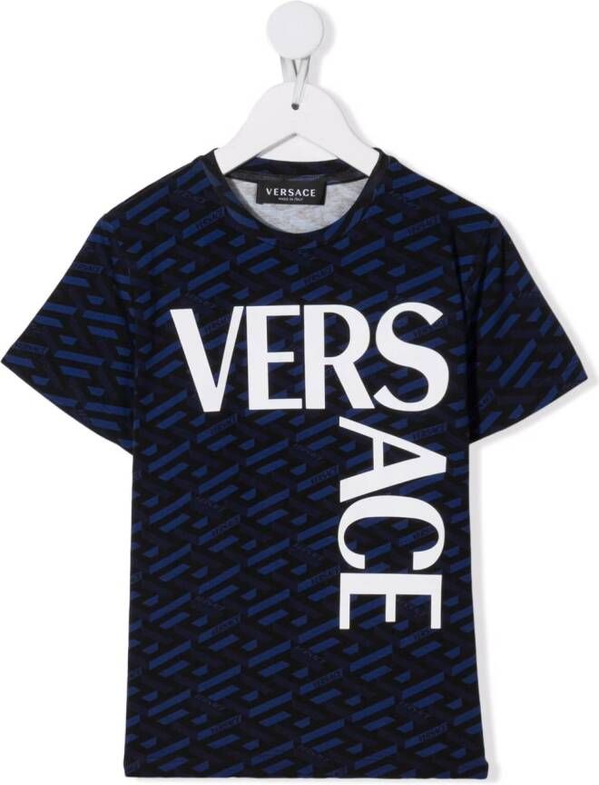 Versace Kids T shirt met logoprint kinderen Spandex Elastane katoen 10 Blauw