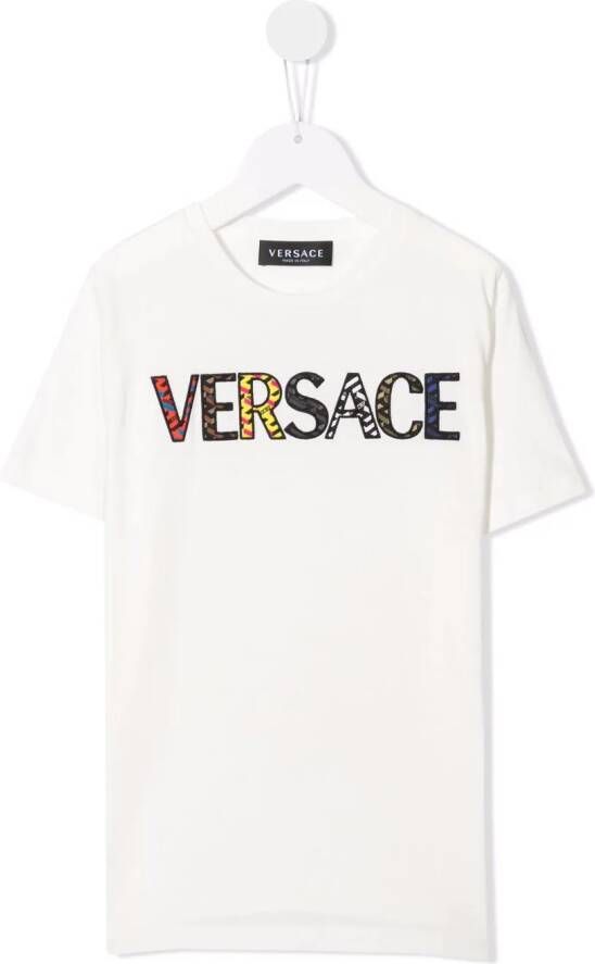 Versace Kids T shirt met logoprint kinderen katoen Polyester 10 Wit
