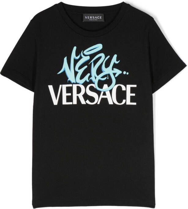 Versace Kids T-shirt met logoprint Zwart