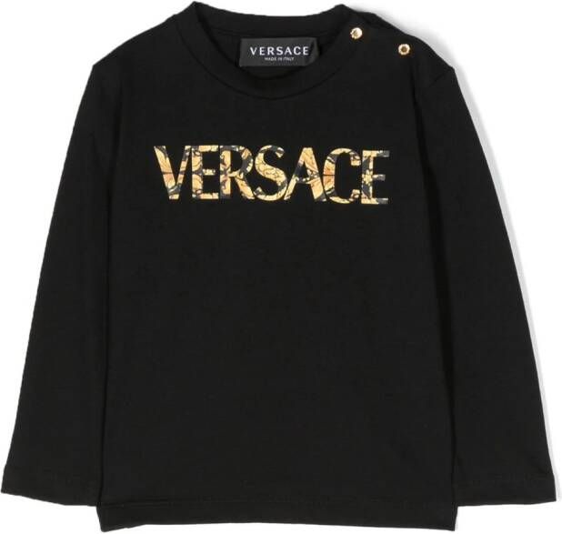 Versace Kids Katoenen T-shirt met logoprint Zwart