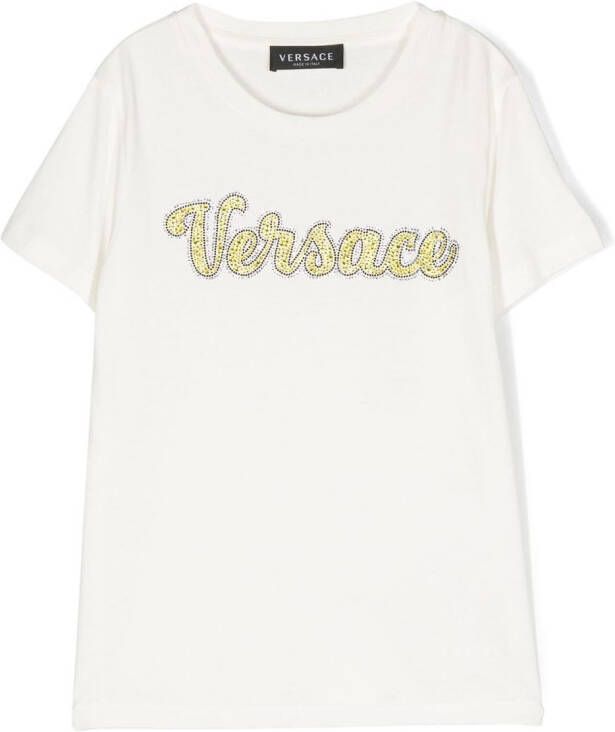 Versace Kids T-shirt verfraaid met kristallen Wit