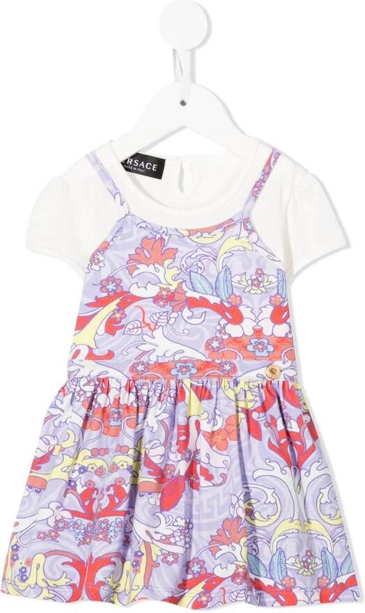 Versace Kids T-shirtjurk met bloemenprint Paars