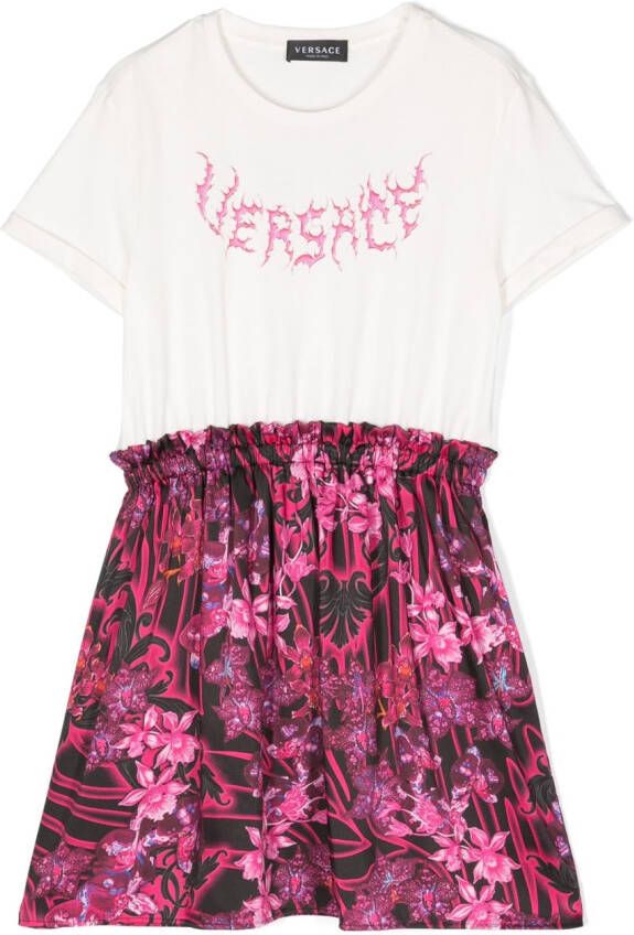 Versace Kids T-shirtjurk met logoprint Roze