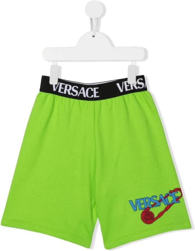 Versace Kids Trainingsshorts met logo tailleband Groen
