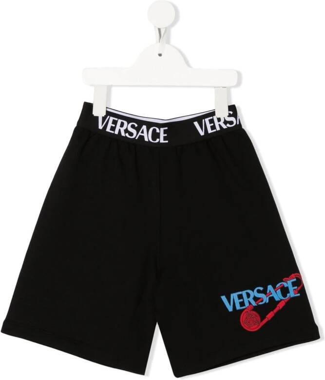 Versace Kids Trainingsshorts met logoband Zwart