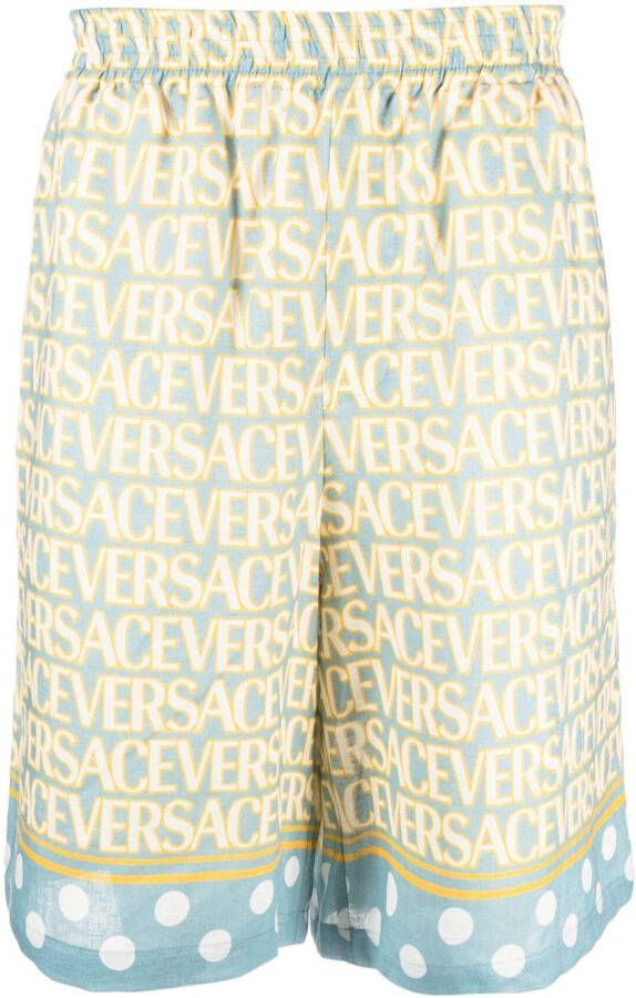 Versace Allover linen shorts Blauw