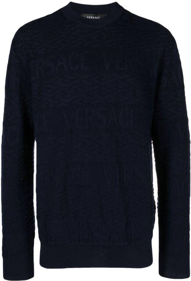 Versace Trui met logo jacquard Blauw