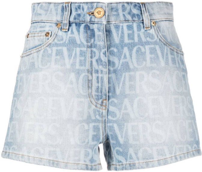 Versace Shorts met logoprint Blauw
