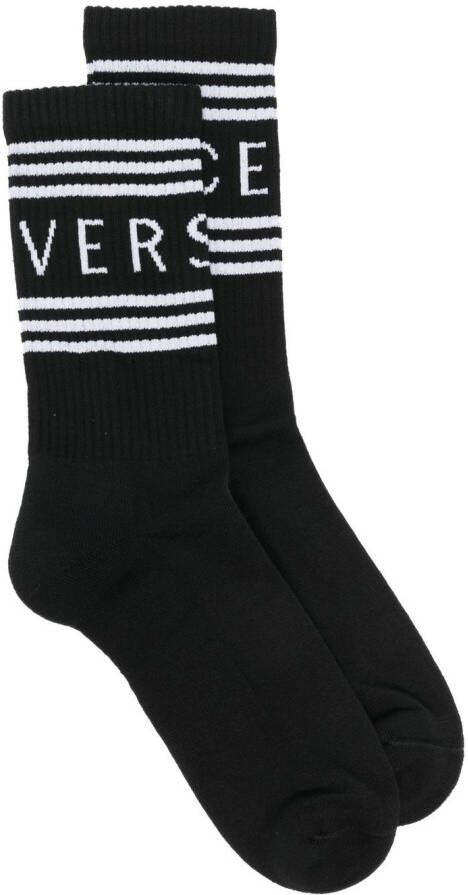 Versace 1990s Vintage sokken met logo Zwart
