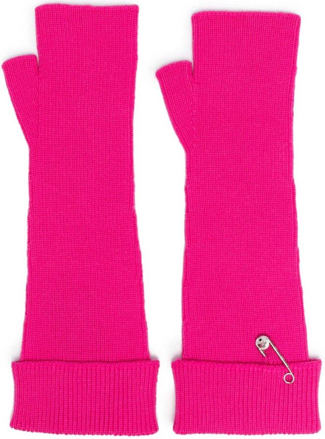 Versace Safety-Pin gebreide vingerloze handschoenen Roze