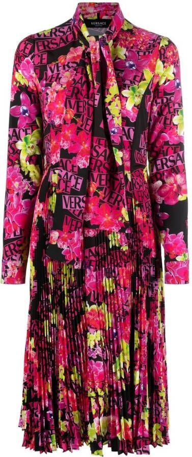Versace Midi-jurk met bloemenprint Zwart