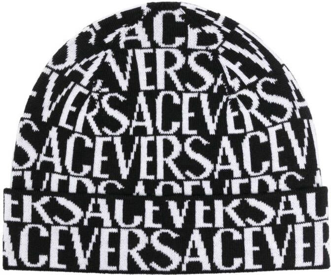 Versace Muts met intarsia logo Zwart
