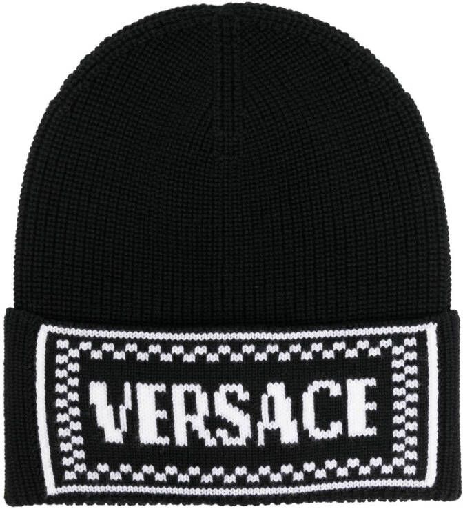 Versace Muts met intarsia logo Zwart