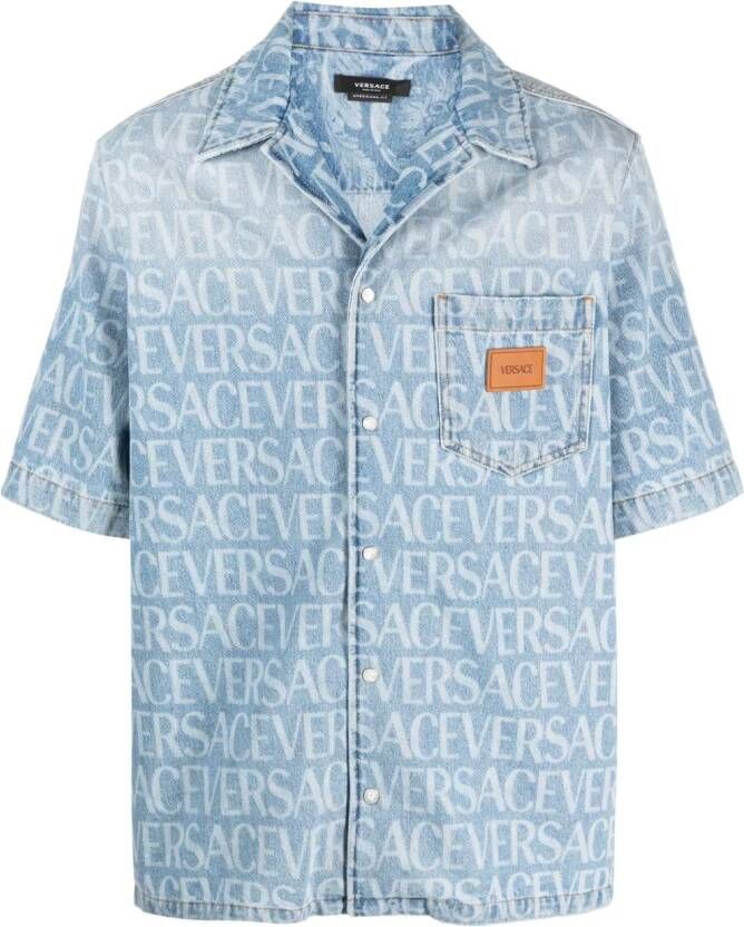 Versace Overhemd met logoprint Blauw