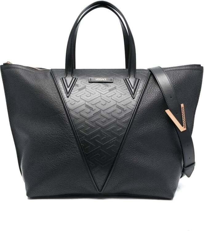 Versace Shopper met logo-reliëf Zwart