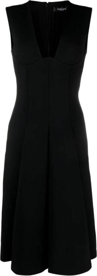 Versace box-pleat sleeveless midi dress Zwart