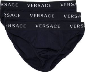 Versace Slip met logo tailleband Blauw