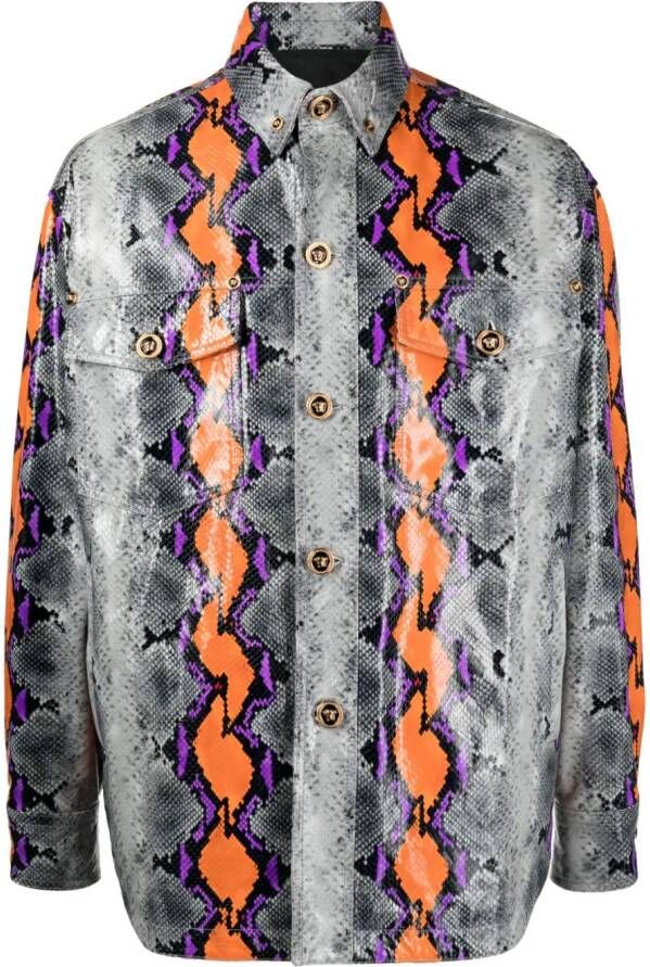 Versace Leren shirtjack Grijs