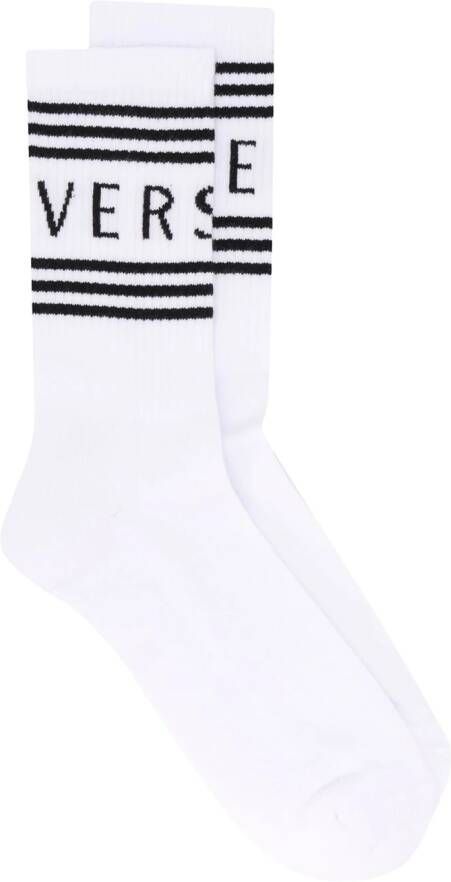 Versace 1990s geribbelde sokken met logo Wit