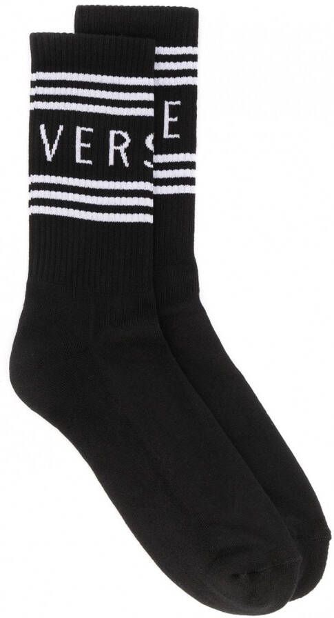Versace 1990s geribbelde sokken met logo Zwart