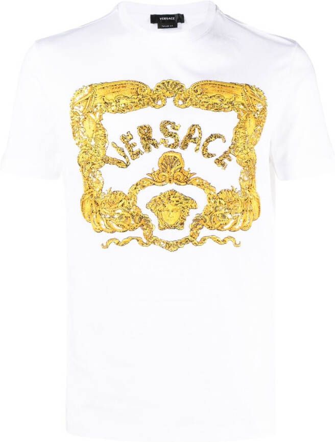 Versace T-shirt met geborduurd logo Wit