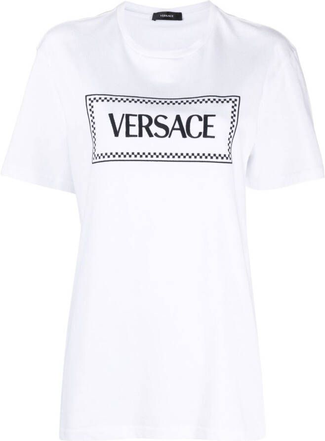 Versace 1990s T-shirt met geborduurd logo Wit