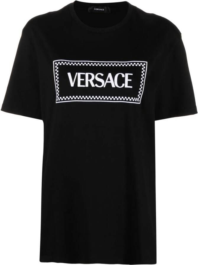 Versace 1990s T-shirt met geborduurd logo Zwart