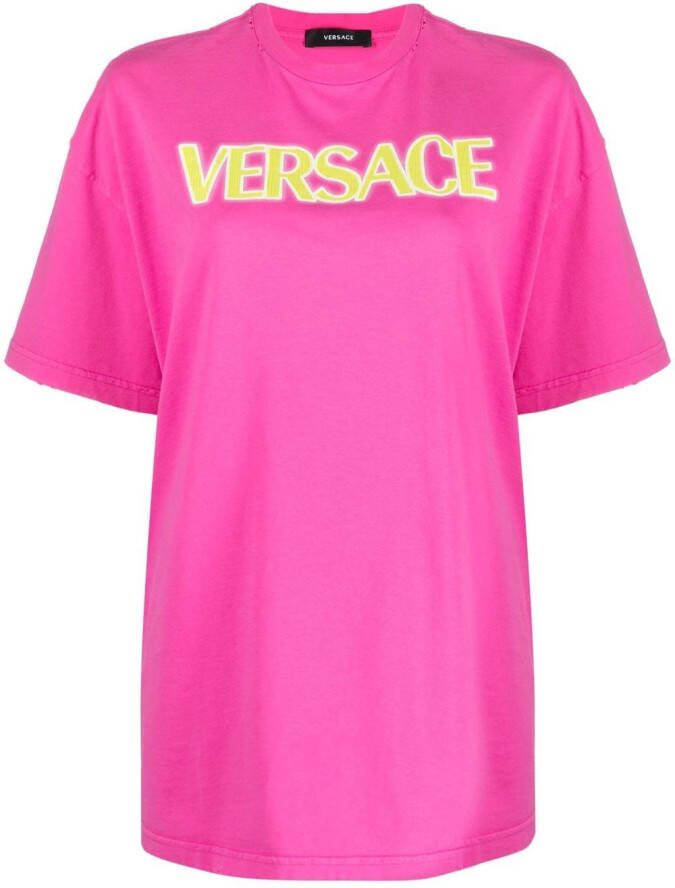 Versace T-shirt met logoprint Roze