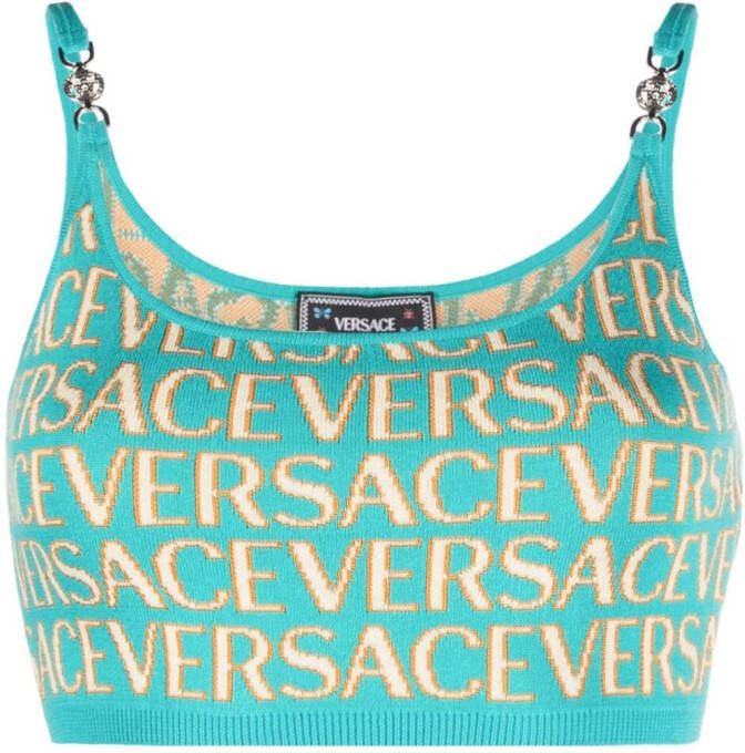 Versace Allover cropped top Blauw