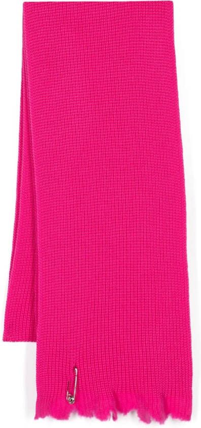 Versace Gerafelde gebreide sjaal met veiligheidsspeld Roze