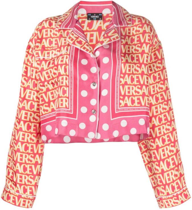 Versace Allover cropped zijden blouse Roze