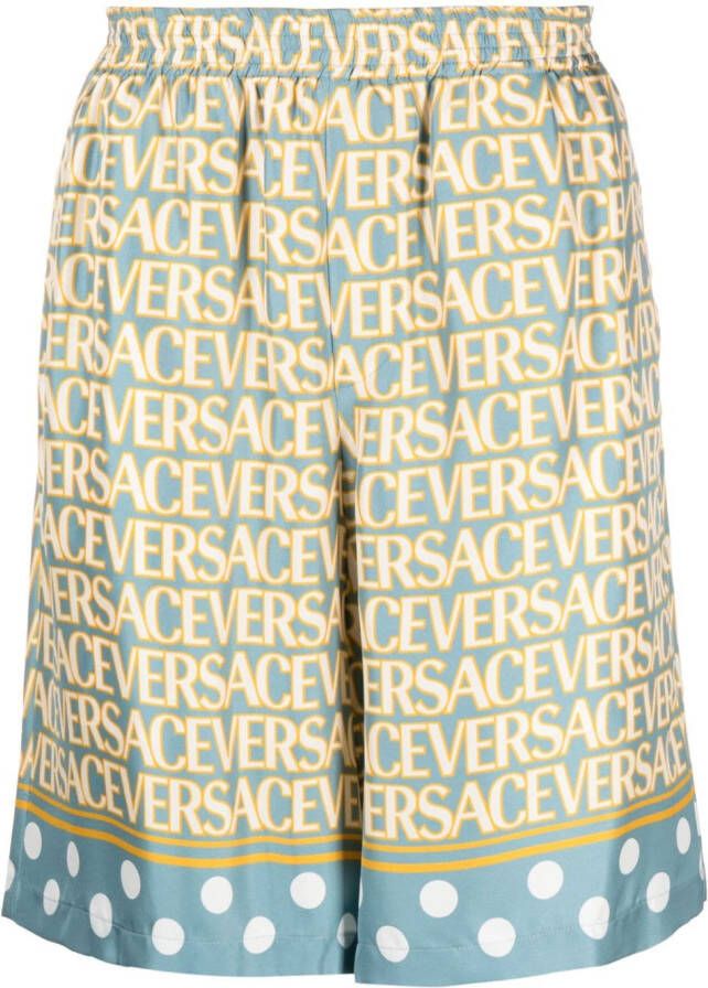 Versace Allover zijden shorts Blauw