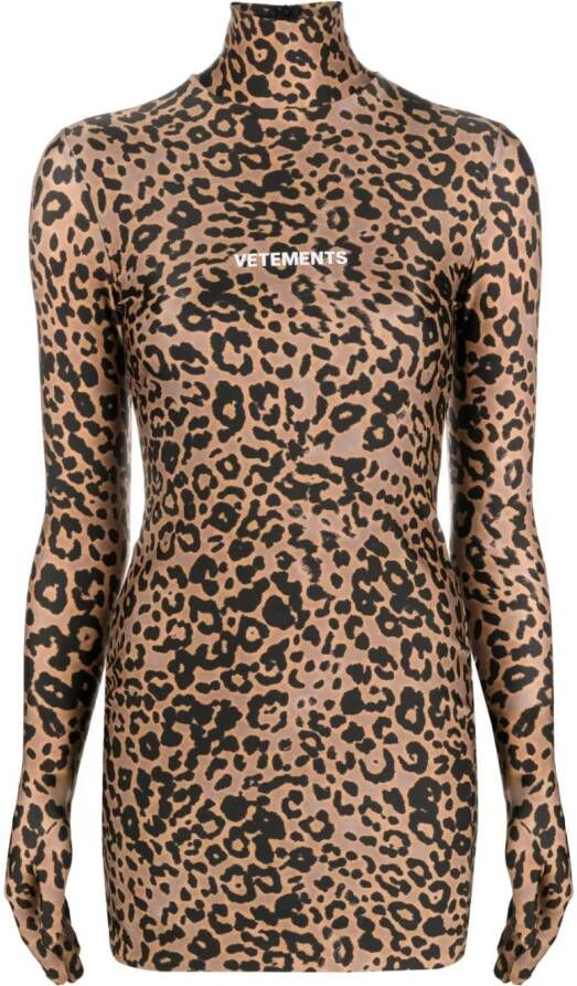 VETEMENTS Mini-jurk met luipaardprint Bruin