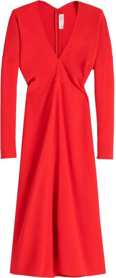 Victoria Beckham Midi-jurk met V-hals Rood
