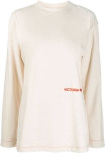 Victoria Beckham T-shirt met geborduurd logo Beige