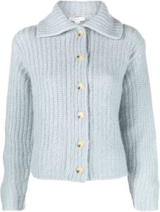 Vince ribbed-knit collared cardigan Blauw