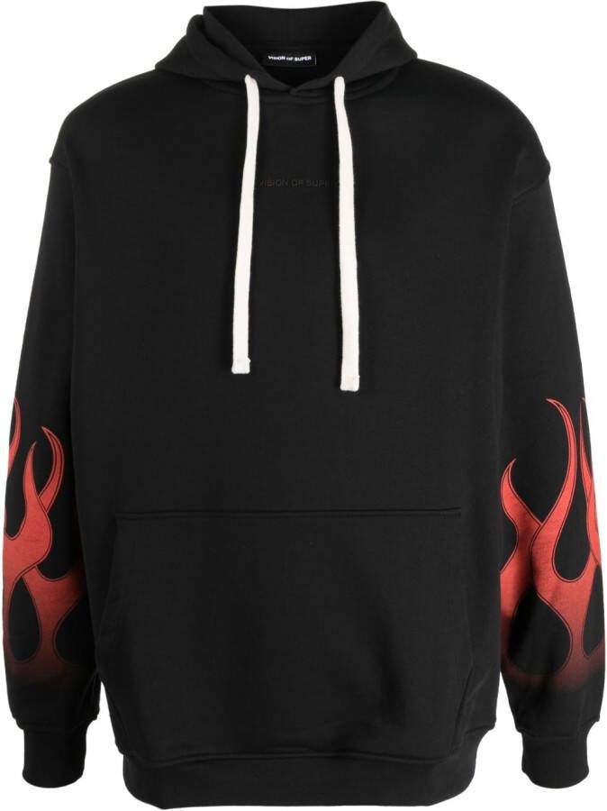 Vision Of Super flame-print cotton hoodie Zwart