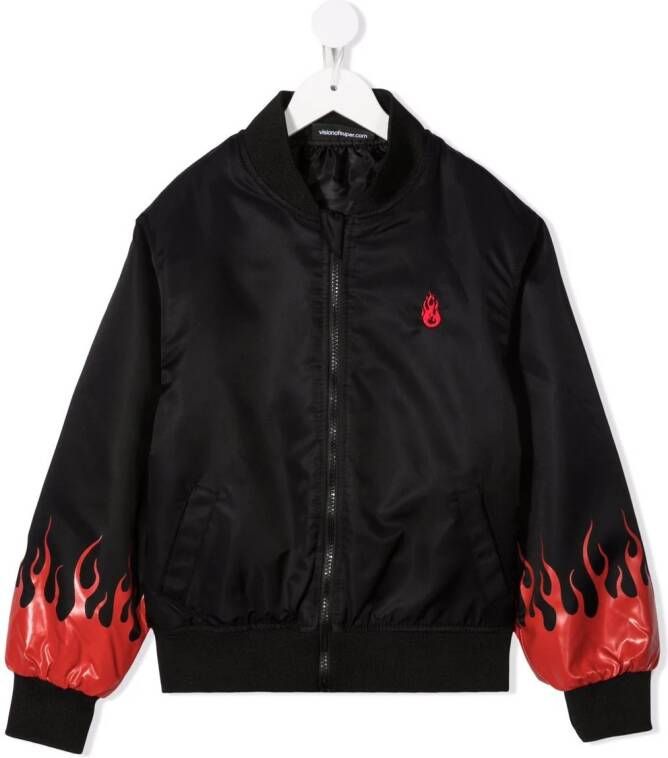 Vision Of Super Kids Bomberjack met vlam print Zwart