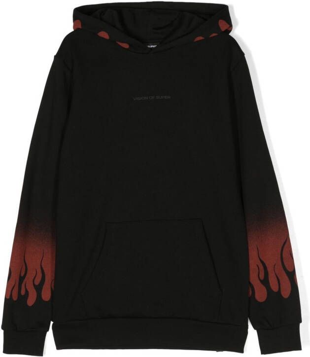 Vision Of Super Kids Hoodie met vlam print Zwart