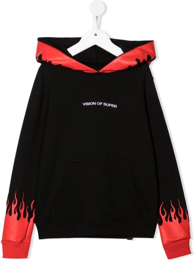 Vision Of Super Kids Hoodie met vlam print Zwart