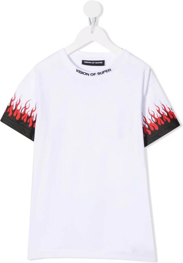 Vision Of Super Kids T-shirt met vlam print Wit