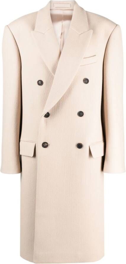 WARDROBE.NYC x Hailey Bieber jas van scheerwol Beige