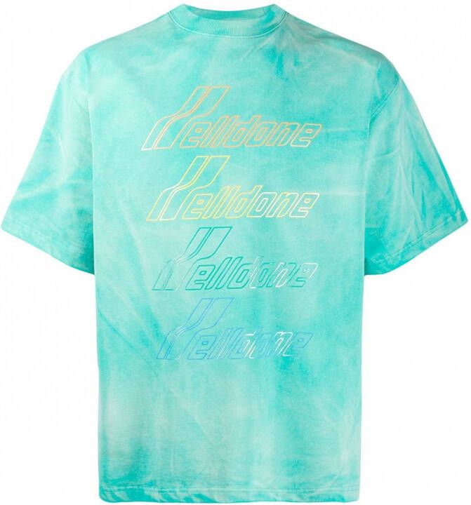 We11done T-shirt met tie-dye logo Groen