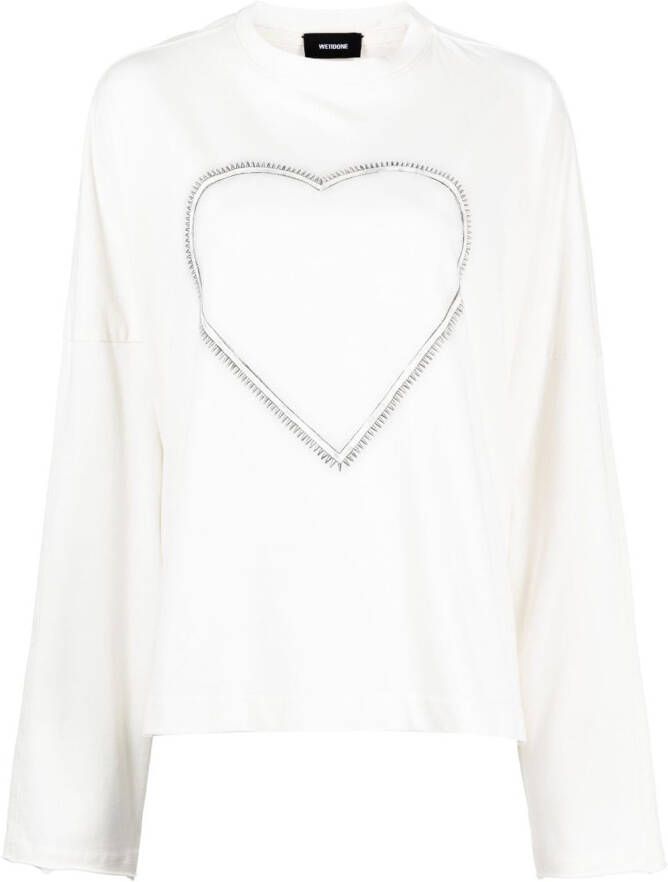 We11done Trui met hartprint Wit