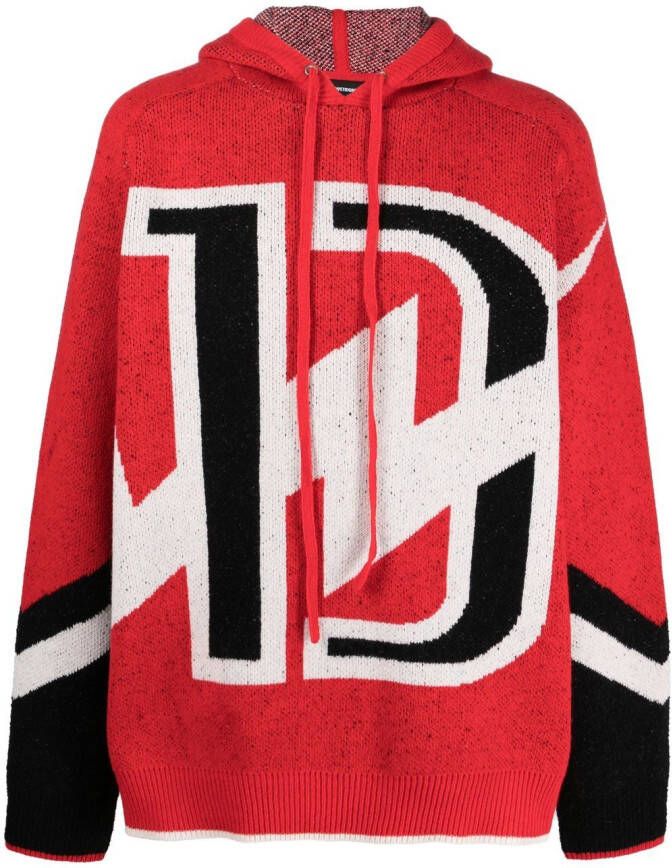 We11done Hoodie met logoprint van wolblend Rood