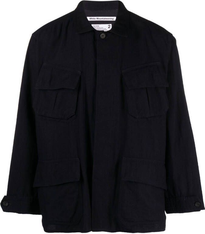 White Mountaineering Shirtjack met klepzak Blauw