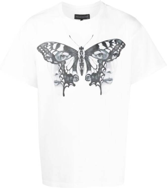 Who Decides War T-shirt met vlinderprint Wit