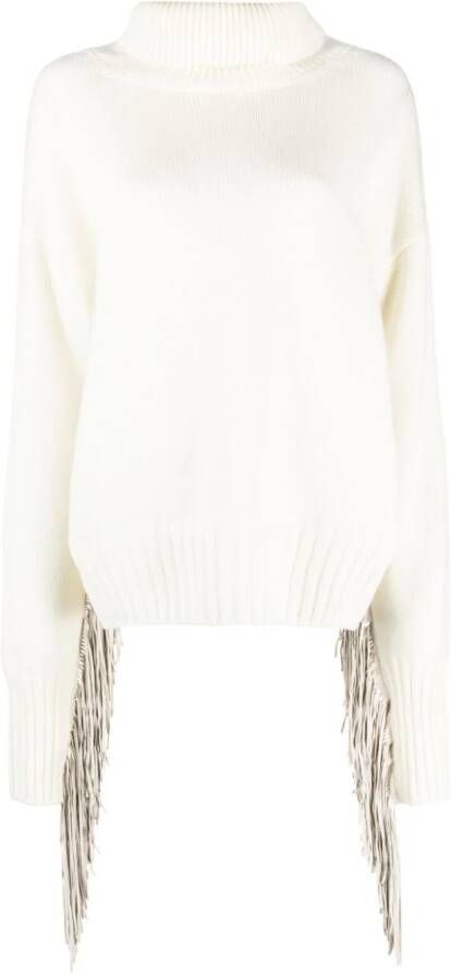 Wild Cashmere Coltrui met franje Wit