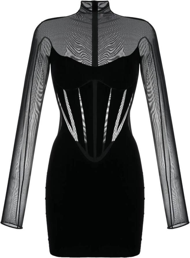 Mugler x Wolford semi-doorzichtige mini-jurk Zwart