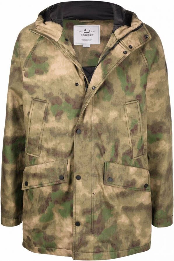 Woolrich Donsjack met camouflageprint Groen